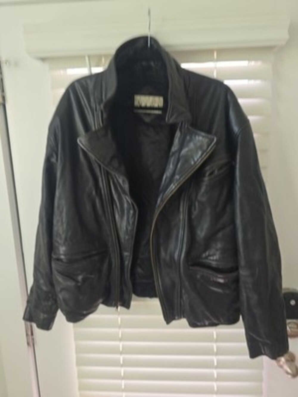 Aggio Black Leather Mens Jacket Full Zipper Large Vintage